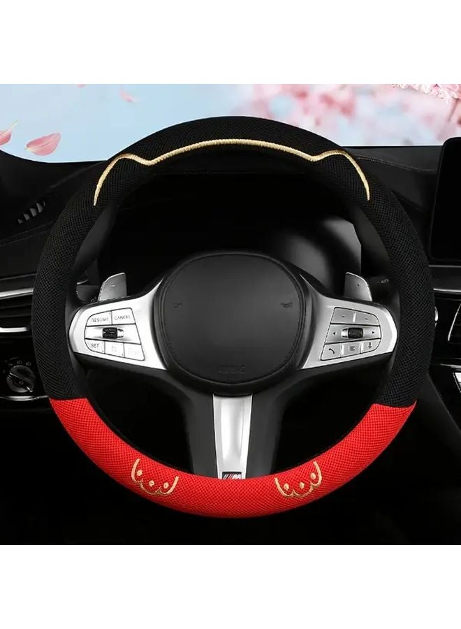 D Shape Gray White Steering Wheel Cover Breathable Mesh Sweat Absorbent For 38cm Diameter - Image 5